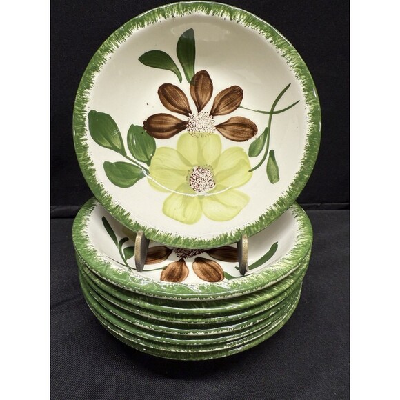 Set of 8 Vintage Blue Ridge Southern Potteries Green Briar flower Berry Bowls
